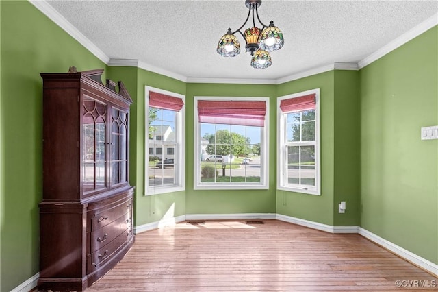 unfurnished dining area featuring hardwood / wood-style floors, a textured ceiling, and a wealth of natural light