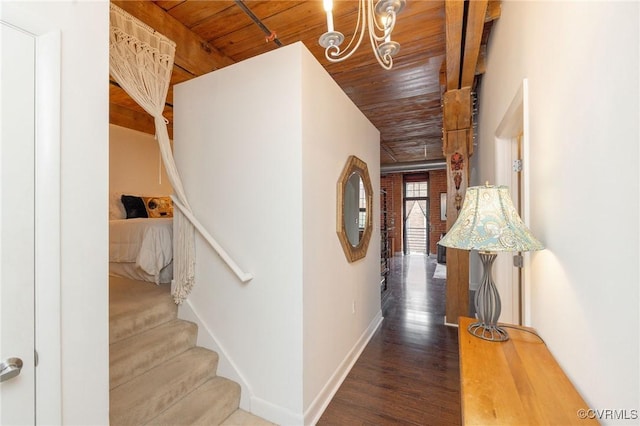 251 Rocketts Way Unit 213, Henrico, VA 23231 - hall featuring wooden ceiling, baseboards, wood finished floors, and stairway