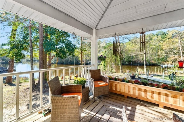 exterior space with a water view
