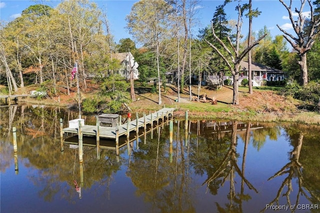 view of dock with a water view