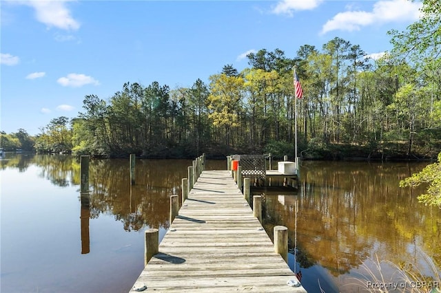 view of dock featuring a water view