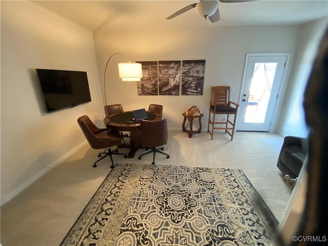 1900 Roseneath Rd Unit 4B, Richmond, VA 23230 - dining area featuring carpet floors, baseboards, and ceiling fan