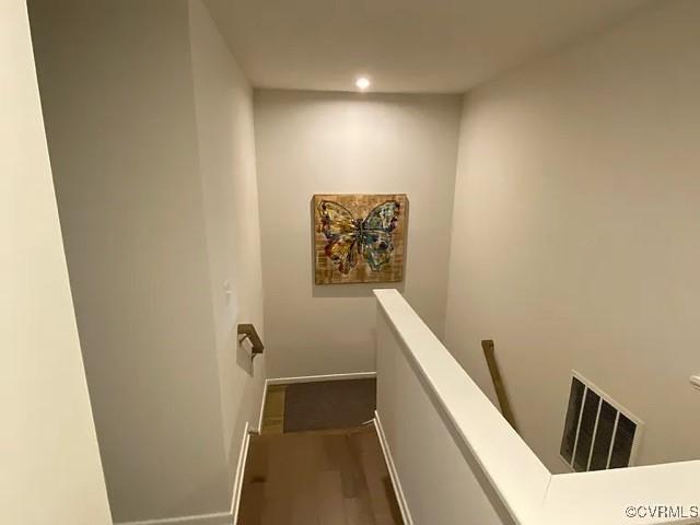 1900 Roseneath Rd Unit 4B, Richmond, VA 23230 - staircase with recessed lighting, baseboards, visible vents, and wood finished floors