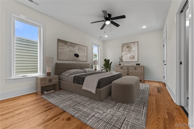 810 N 32nd St, Richmond, VA 23223 - bedroom with baseboards, wood finished floors, ceiling fan, and recessed lighting