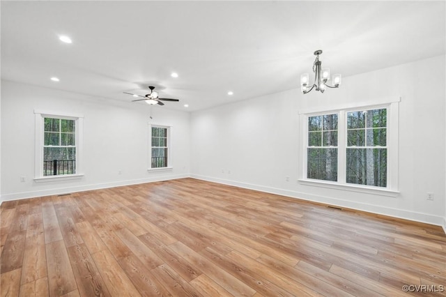 2355 Cedar Hill Rd, Mineral, VA 23117 - empty room featuring ceiling fan with notable chandelier, light wood-style flooring, and recessed lighting