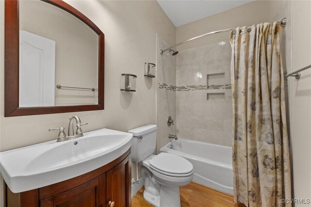 12712 Dell Hill Ct, Chesterfield, VA 23831 - bathroom with shower / bath combination with curtain, wood finished floors, vanity, and toilet