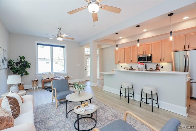 6 S Rowland St, Richmond, VA 23220 - living area featuring ceiling fan, recessed lighting, baseboards, and light wood-type flooring