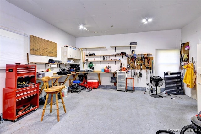 garage featuring a workshop area
