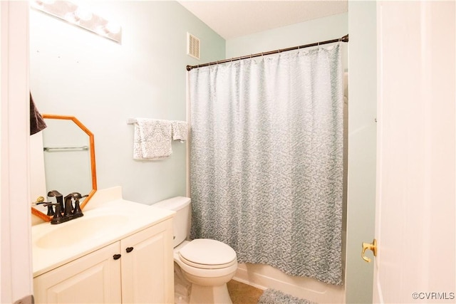 3109 Melrose Ct, Suffolk, VA 23434 - full bathroom featuring a shower with curtain, visible vents, toilet, vanity, and tile patterned flooring