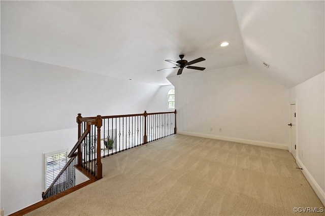 7208 Cornus Ave, Chesterfield, VA 23832 - additional living space with ceiling fan, light carpet, baseboards, lofted ceiling, and visible vents