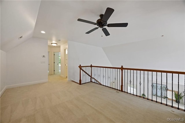 7208 Cornus Ave, Chesterfield, VA 23832 - additional living space with visible vents, lofted ceiling, baseboards, light colored carpet, and a ceiling fan
