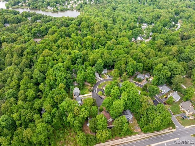 aerial view of a large body of water and a heavily wooded area