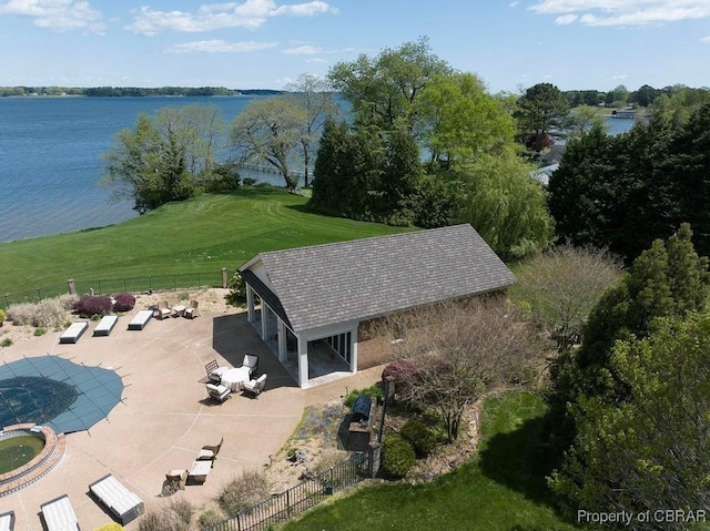 aerial view with a water view