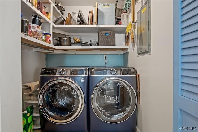 laundry room featuring washing machine and dryer and electric panel