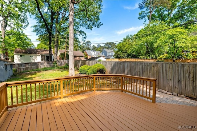 deck featuring a yard and a fenced backyard