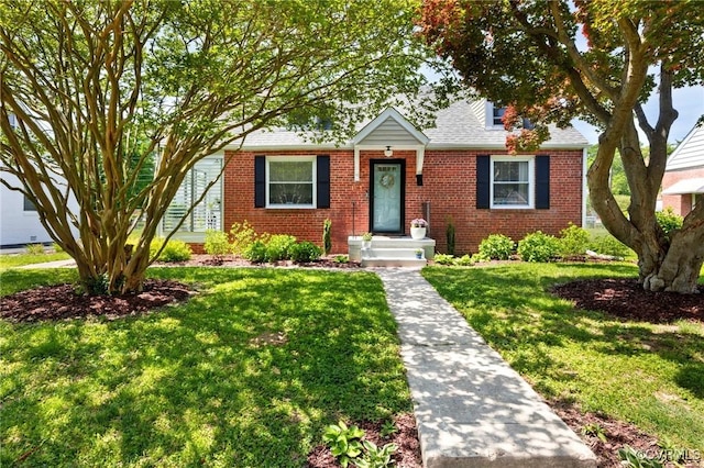 view of front facade featuring brick siding and a front lawn