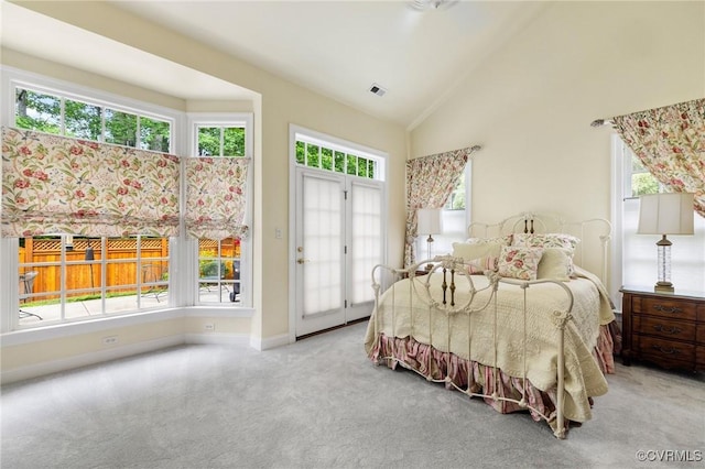 9522 Nassington Ct, Henrico, VA 23229 - carpeted bedroom with multiple windows, vaulted ceiling, baseboards, and access to exterior