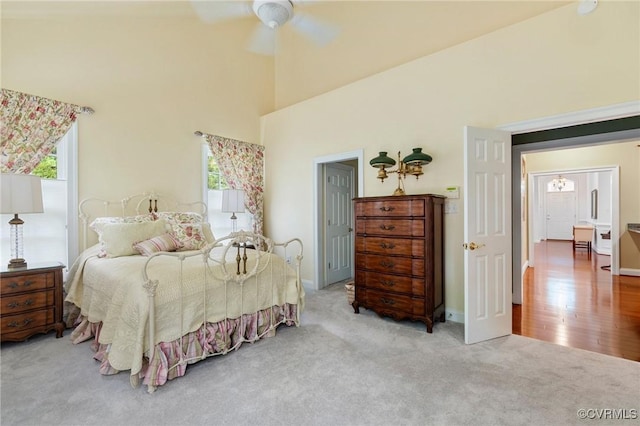 9522 Nassington Ct, Henrico, VA 23229 - bedroom featuring carpet floors, a high ceiling, a ceiling fan, and baseboards