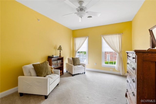 9522 Nassington Ct, Henrico, VA 23229 - living area featuring light colored carpet, ceiling fan, and baseboards