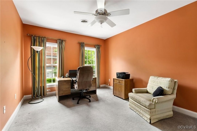 9522 Nassington Ct, Henrico, VA 23229 - home office with carpet flooring, baseboards, and a ceiling fan