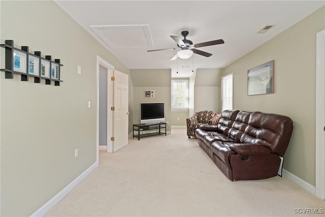 13032 Beech Creek Ln, Ashland, VA 23005 - living room featuring carpet flooring, a ceiling fan, and baseboards
