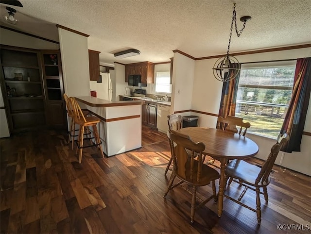 116 Sycamore Ct, Bracey, VA 23919 - dining room with dark wood-style floors and a textured ceiling