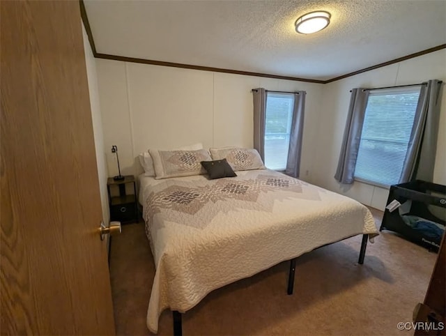 116 Sycamore Ct, Bracey, VA 23919 - bedroom featuring a textured ceiling, ornamental molding, and carpet floors