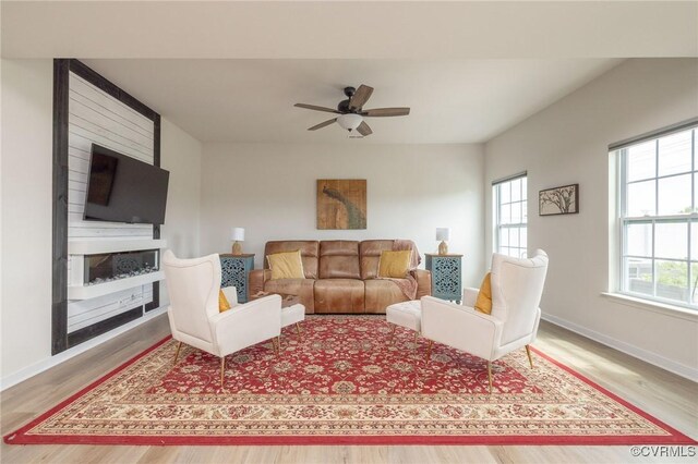 11513 Dunmore Mill Ter Unit 3-4, Chester, VA 23831 - living area featuring baseboards, ceiling fan, a wealth of natural light, and wood finished floors