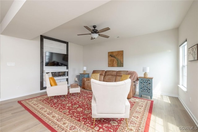 11513 Dunmore Mill Ter Unit 3-4, Chester, VA 23831 - living room with baseboards, ceiling fan, and wood finished floors