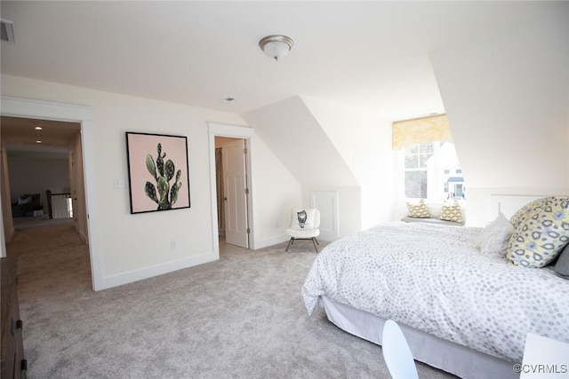 bedroom with visible vents, carpet flooring, and baseboards