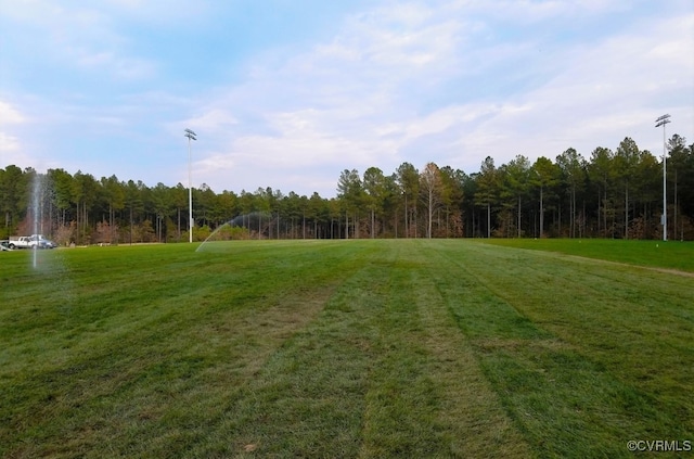 view of home's community featuring a yard and a forest view