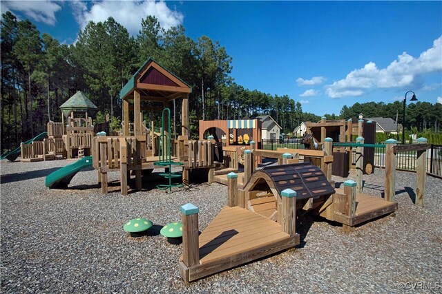 community jungle gym with fence