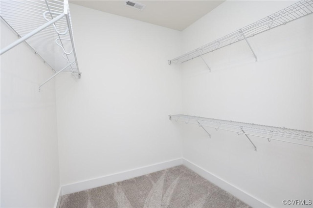 spacious closet with visible vents and light carpet