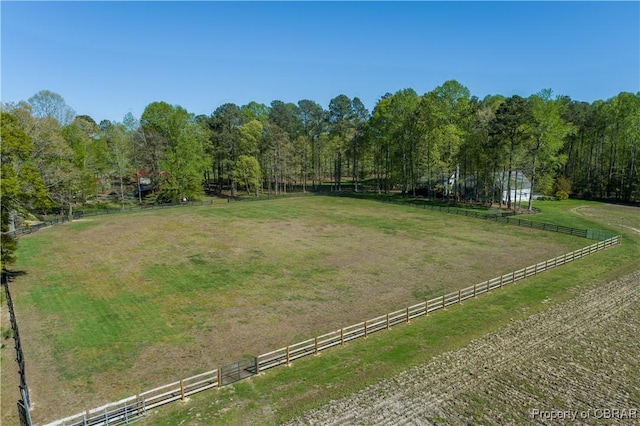 view of yard with fence and a rural view
