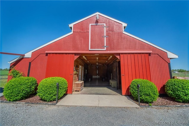 view of building exterior with a barn