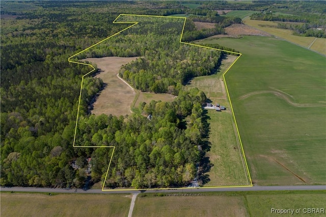 birds eye view of property with a rural view and a forest view