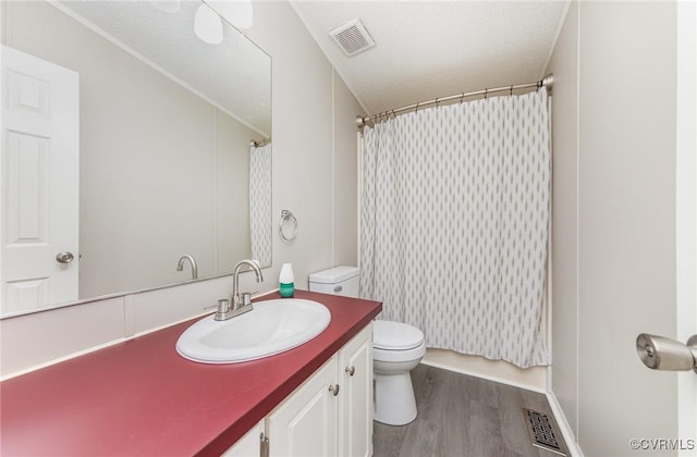 1223 Ullainee Rd, Essex, VA 22436 - full bathroom with toilet, wood finished floors, vanity, and a textured ceiling
