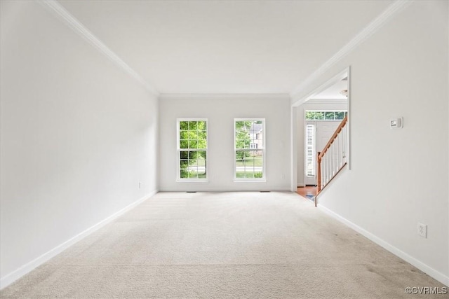 156 Hawk Nest Ct, Richmond, VA 23227 - carpeted empty room featuring crown molding, baseboards, and stairs