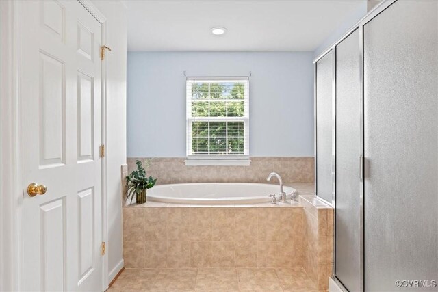 156 Hawk Nest Ct, Richmond, VA 23227 - bathroom with a bath, a shower stall, and tile patterned floors