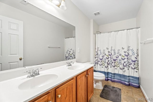 156 Hawk Nest Ct, Richmond, VA 23227 - bathroom featuring toilet, double vanity, and curtained shower