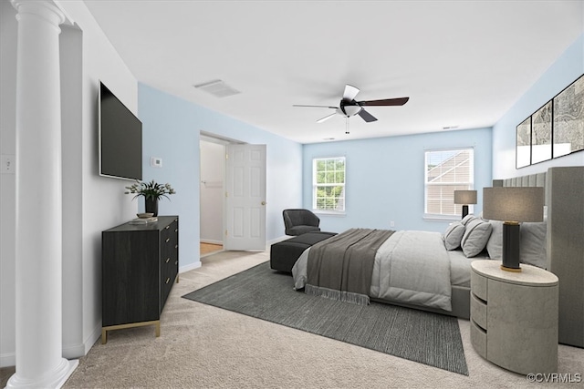 156 Hawk Nest Ct, Richmond, VA 23227 - carpeted bedroom featuring ornate columns and ceiling fan