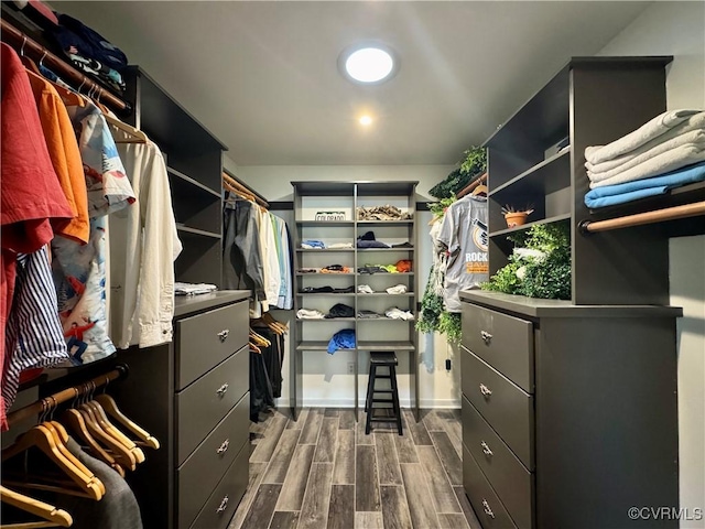 walk in closet featuring dark wood-style floors