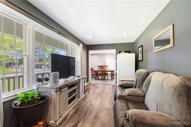 204 Pine St, Jarratt, VA 23867 - living room with recessed lighting, baseboards, and wood finished floors