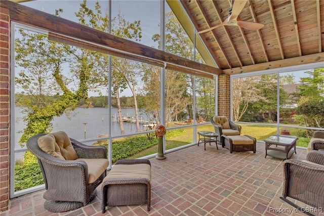 555 Rio Vis, Irvington, VA 22576 - sunroom / solarium featuring a healthy amount of sunlight, a ceiling fan, and a water view