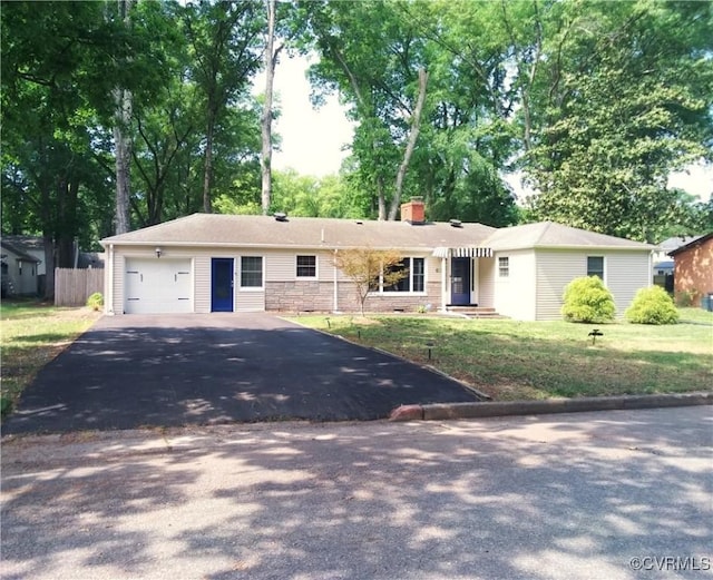 106 Sherwood Dr, Hopewell, VA 23860 - ranch-style home with driveway, a chimney, a front lawn, and a garage