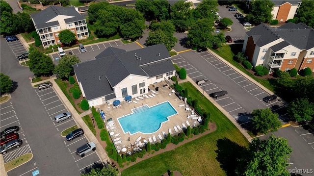 aerial view of a pool area