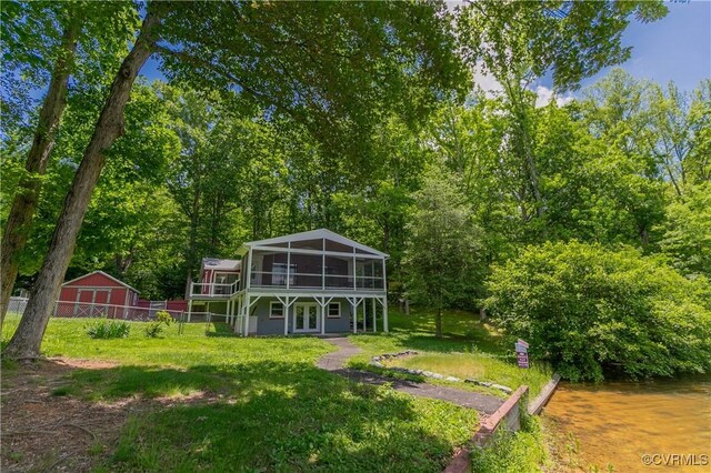 10 Mahon, Ruther Glen, VA 22546 - back of house with french doors, a wooden deck, and a sunroom