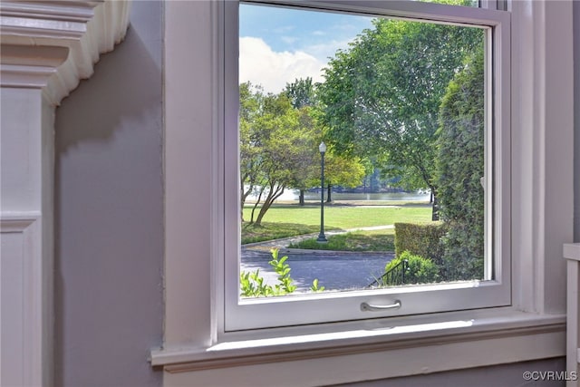 room details featuring a water view