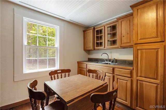 interior space with dark wood-style flooring
