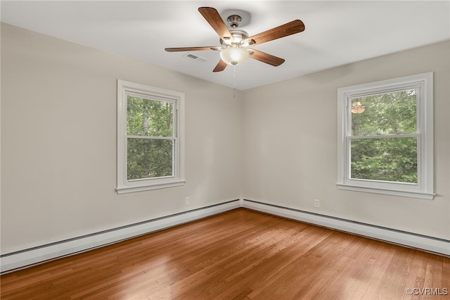 13101 Harrowgate Rd, Chester, VA 23831 - spare room featuring wood finished floors, ceiling fan, and baseboard heating